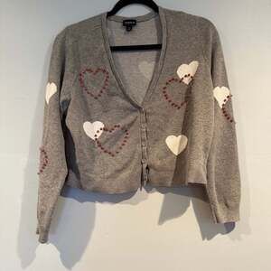 Topshop Gray Heart Embellished V-Neck Cardigan